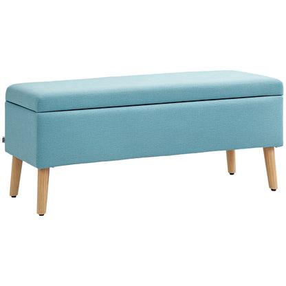 Storage Bench Upholstered Bench in Linen Look, Bed Bench with Wooden Legs, Storage Bench for Living Room Bedroom Hallway 110 x 39 x 45 cm, Blue