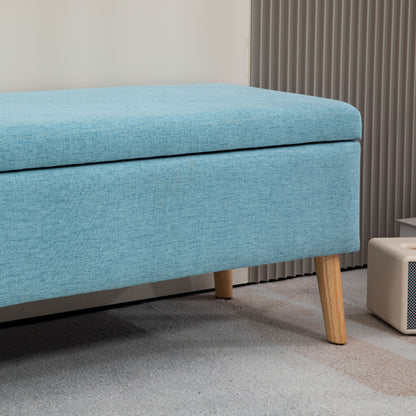 Storage Bench Upholstered Bench in Linen Look, Bed Bench with Wooden Legs, Storage Bench for Living Room Bedroom Hallway 110 x 39 x 45 cm, Blue