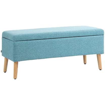Storage Bench Upholstered Bench in Linen Look, Bed Bench with Wooden Legs, Storage Bench for Living Room Bedroom Hallway 110 x 39 x 45 cm, Blue