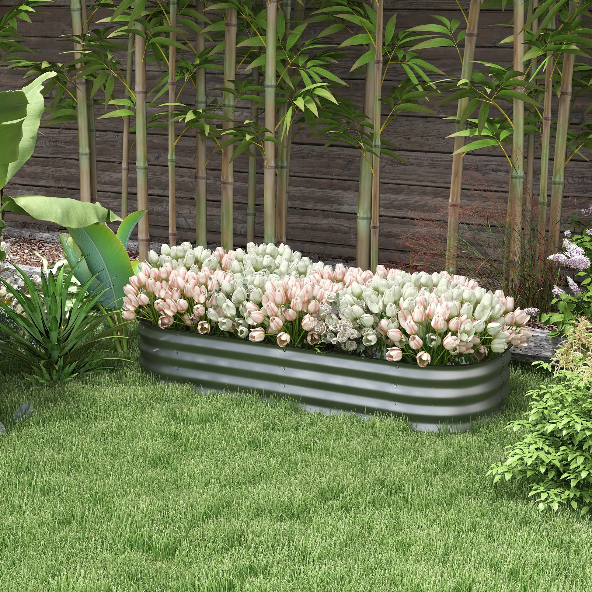 Metal Raised Bed, Planter Box, Vegetable Bed, DIY Planter with Open Bottom, Herb Bed for Garden, Balcony, Silver 150 x 62 x 30 cm
