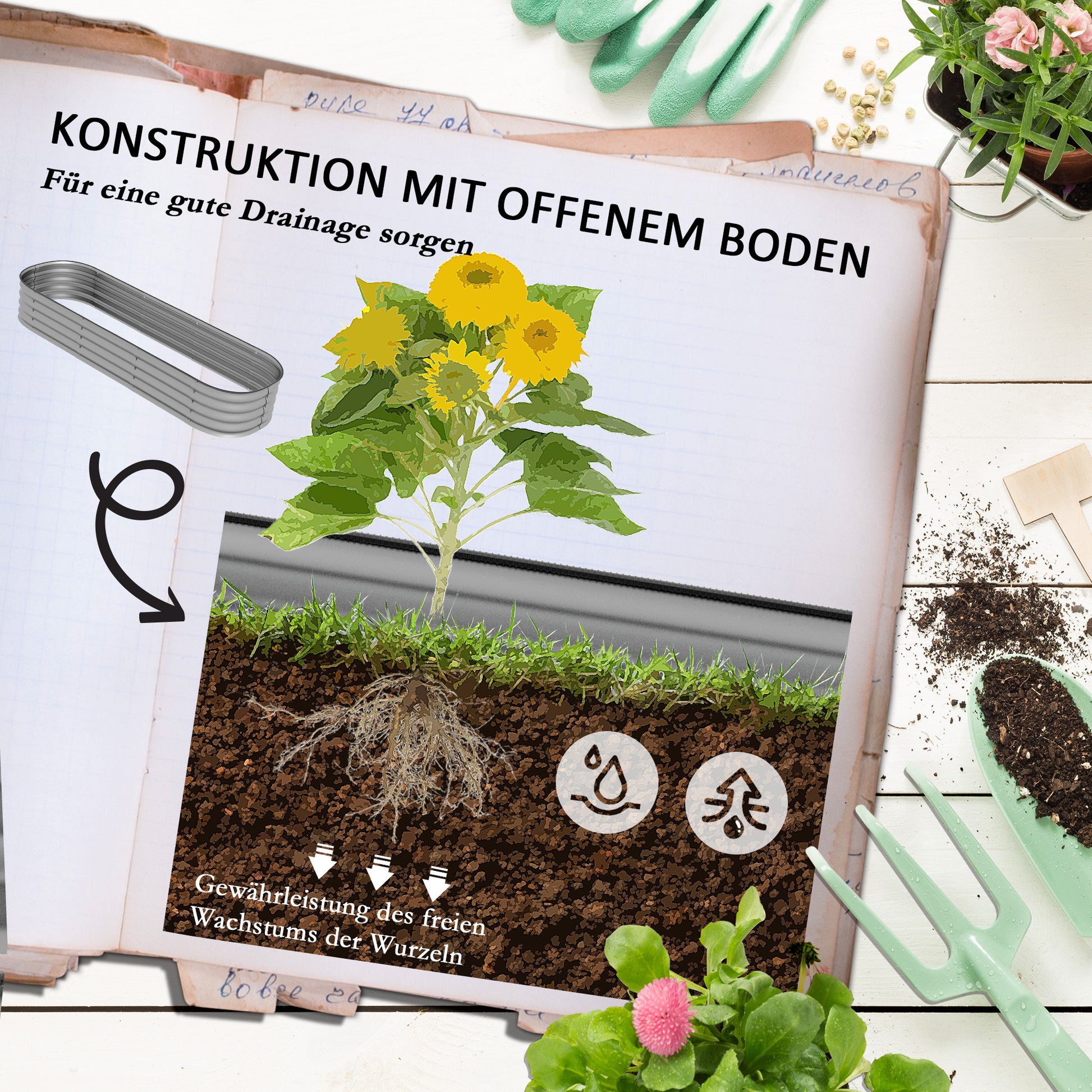 Metal Raised Bed, Planter Box, Vegetable Bed, DIY Planter with Open Bottom, Herb Bed for Garden, Balcony, Silver 150 x 62 x 30 cm
