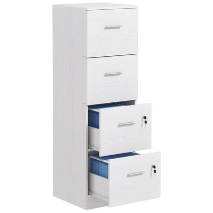 Office Filing Cabinet with 4 Drawers, Office Drawer Unit with Lock and Keys for Letter/A4 Size, Vertical Storage Cabinet for Home, 40x42x131 cm, White