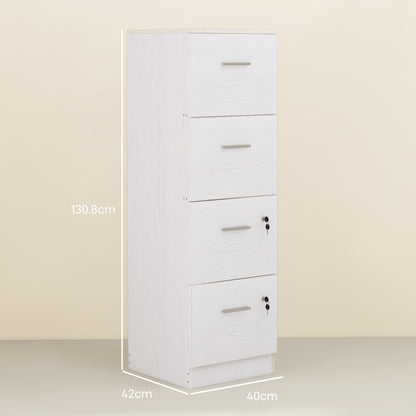 Office Filing Cabinet with 4 Drawers, Office Drawer Unit with Lock and Keys for Letter/A4 Size, Vertical Storage Cabinet for Home, 40x42x131 cm, White