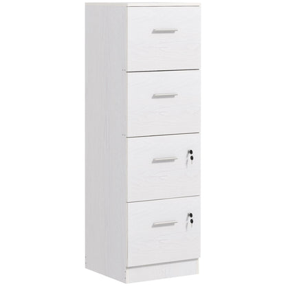 Office Filing Cabinet with 4 Drawers, Office Drawer Unit with Lock and Keys for Letter/A4 Size, Vertical Storage Cabinet for Home, 40x42x131 cm, White
