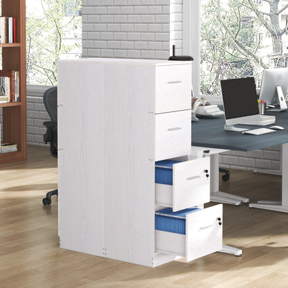 Office Filing Cabinet with 4 Drawers, Office Drawer Unit with Lock and Keys for Letter/A4 Size, Vertical Storage Cabinet for Home, 40x42x131 cm, White