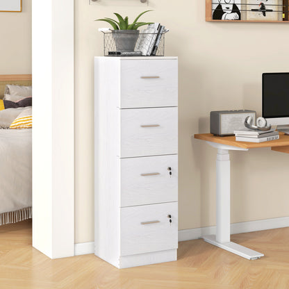 Office Filing Cabinet with 4 Drawers, Office Drawer Unit with Lock and Keys for Letter/A4 Size, Vertical Storage Cabinet for Home, 40x42x131 cm, White