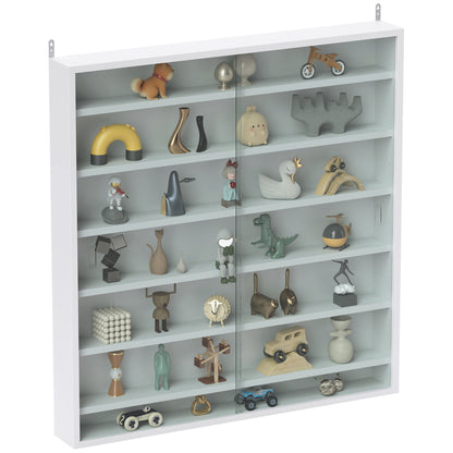 Wall Display Cabinet for Collectibles, 31.5 x 3.7 x 32.7 in, 6 Adjustable Shelves, 2 Glass Sliding Doors, White — For Figurines & Model Cars