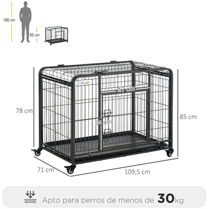 Folding Metal Dog Crate for Large Dogs 109.5x71x78 cm with Wheels and Brakes Removable Tray and Door with Latches for Golden Retriever Labrador Dark Gray