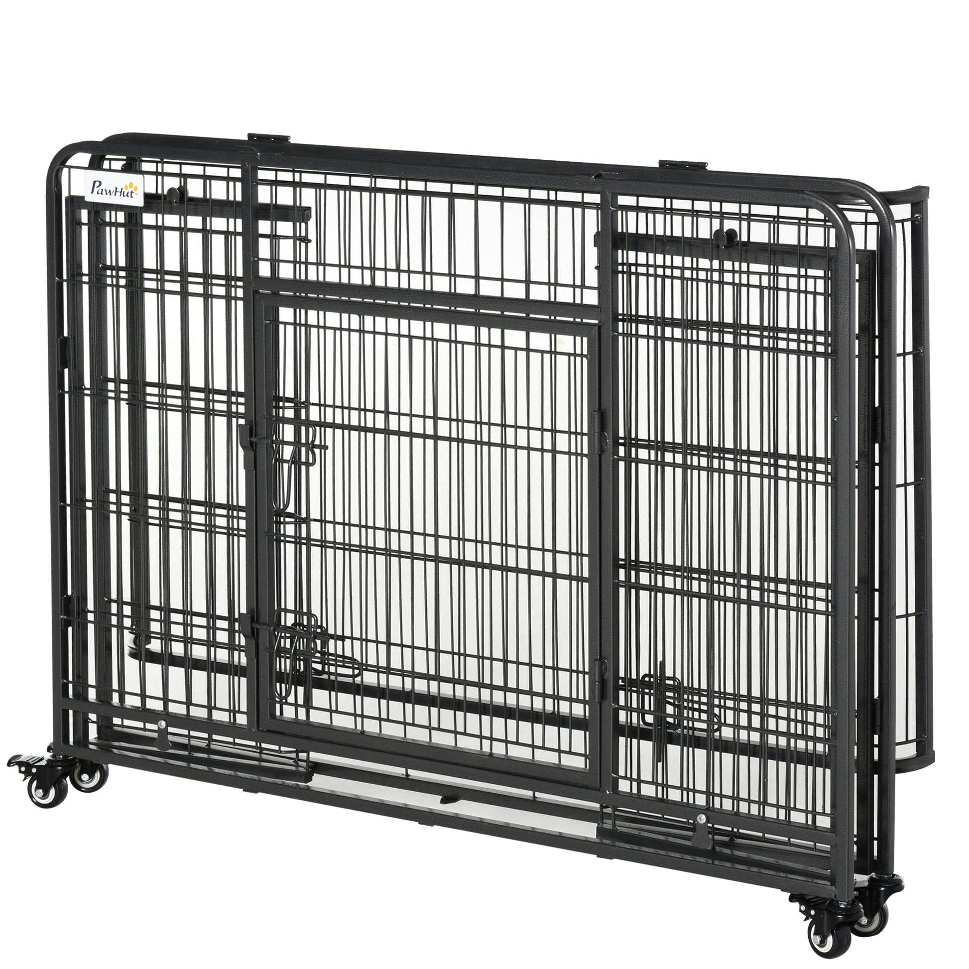Folding Metal Dog Crate for Large Dogs 109.5x71x78 cm with Wheels and Brakes Removable Tray and Door with Latches for Golden Retriever Labrador Dark Gray