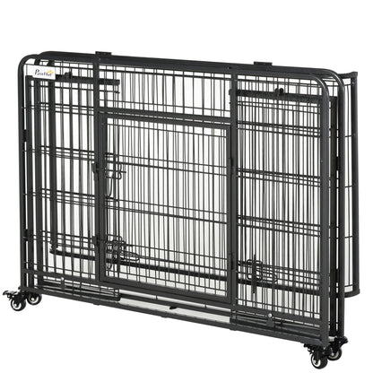Folding Metal Dog Crate for Large Dogs 109.5x71x78 cm with Wheels and Brakes Removable Tray and Door with Latches for Golden Retriever Labrador Dark Gray