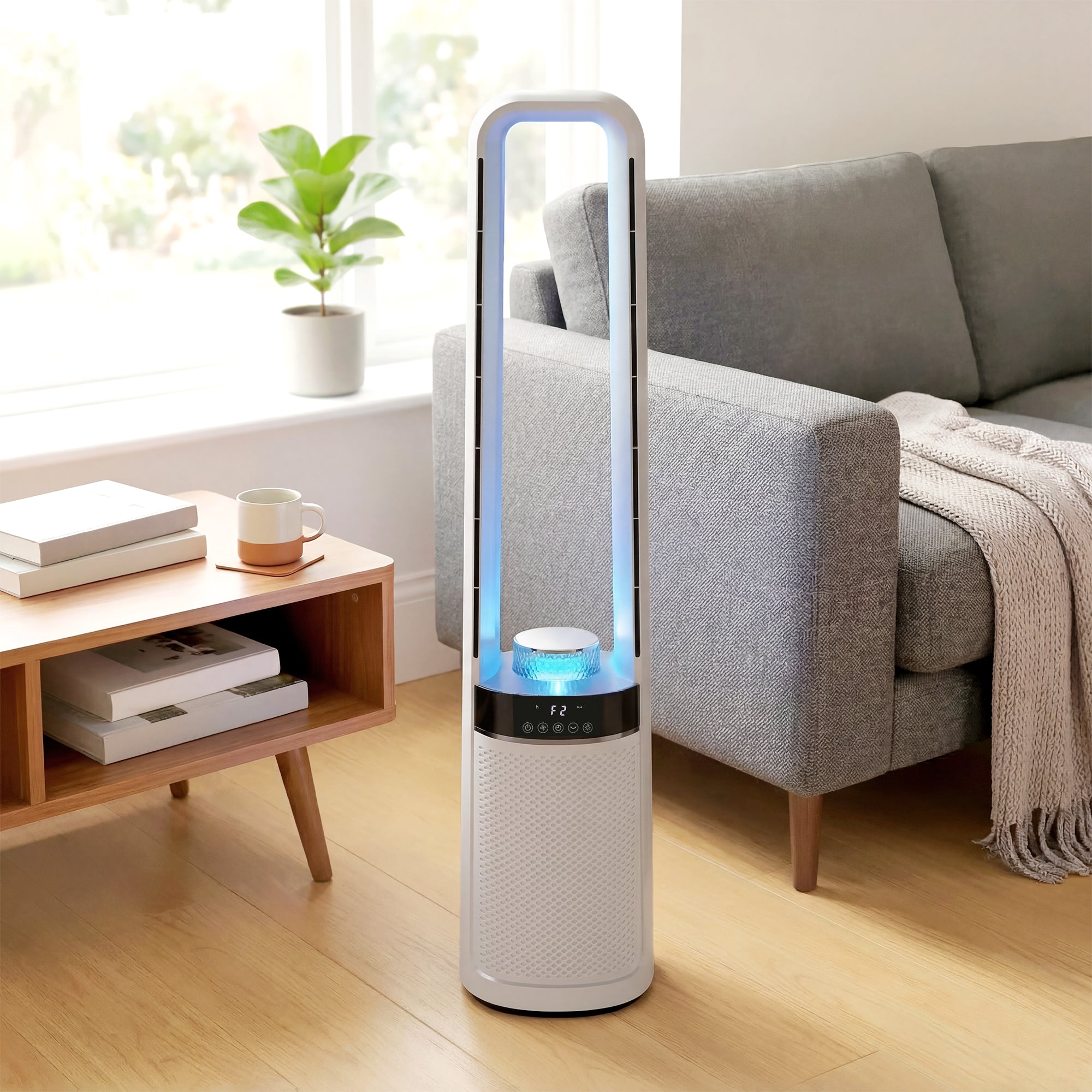 Ultra-Quiet Tower Fan — 36 dB, 36.7 in, 45° Oscillation, LED Ambient Lights, 3 Speeds, 12H Timer, Remote — White