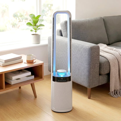 Ultra-Quiet Tower Fan — 36 dB, 36.7 in, 45° Oscillation, LED Ambient Lights, 3 Speeds, 12H Timer, Remote — White