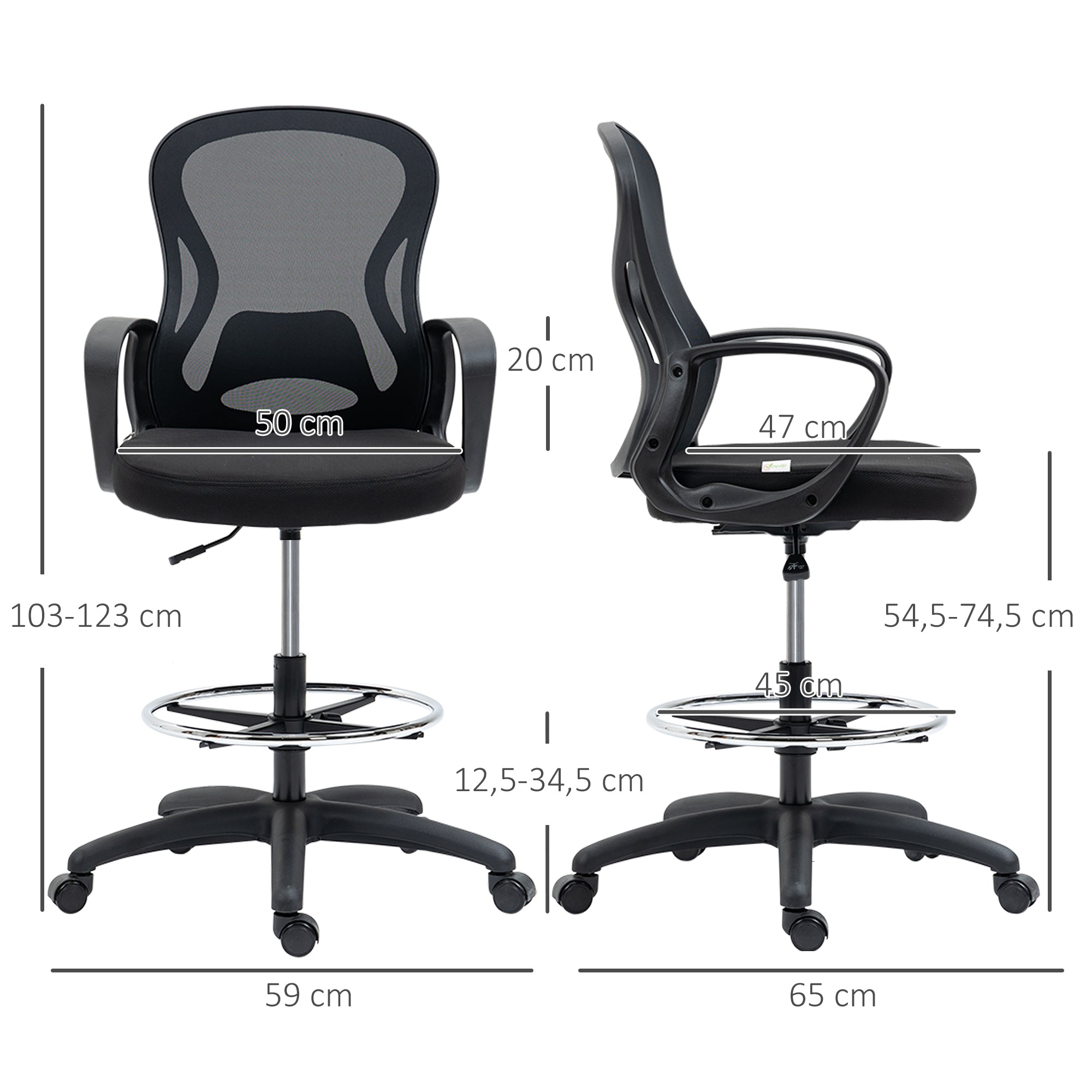 Office Chair High-Back Adjustable Office Chair Dimensions 59W x 65D x 124H cm 360° Swivel Breathable Black Mesh