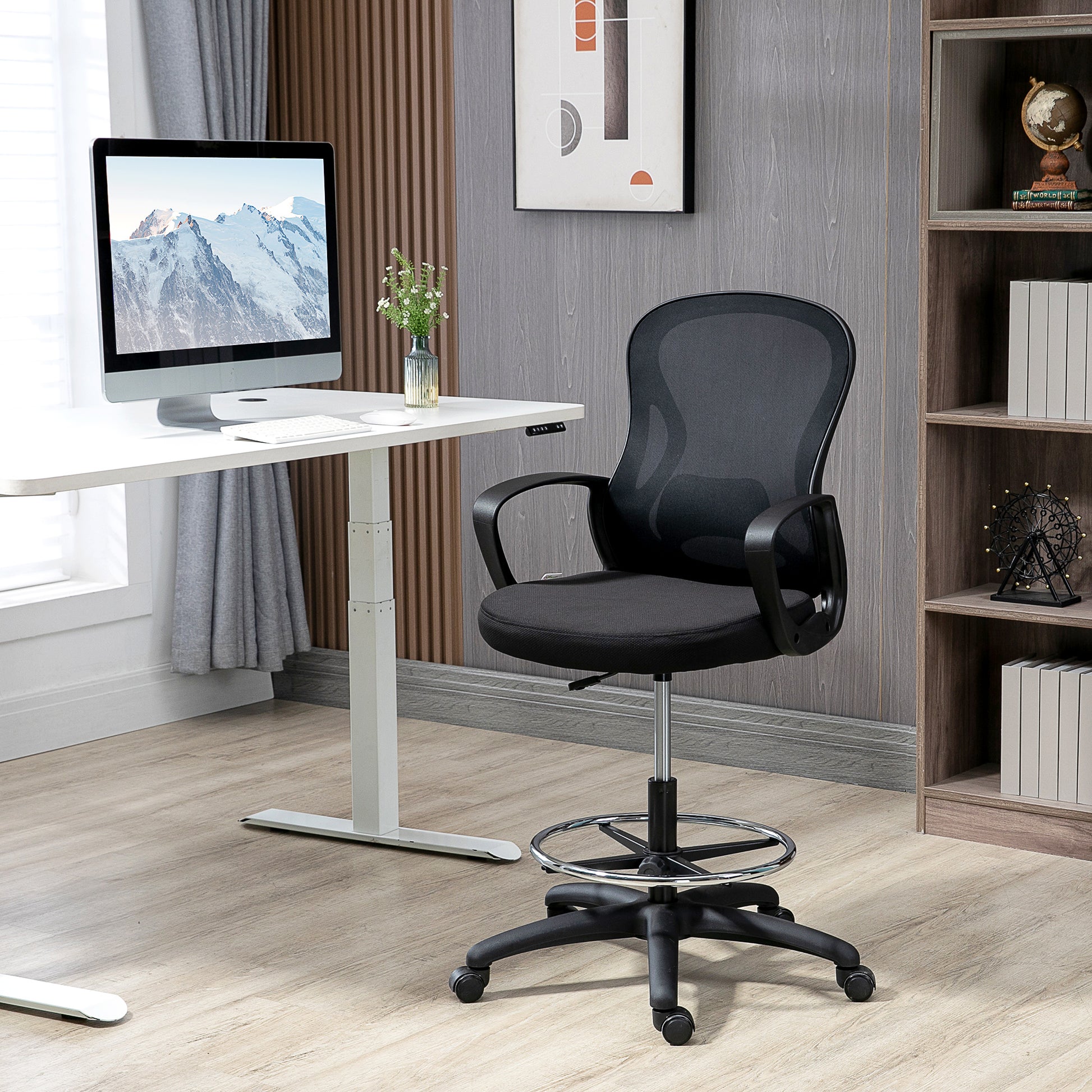 Office Chair High-Back Adjustable Office Chair Dimensions 59W x 65D x 124H cm 360° Swivel Breathable Black Mesh