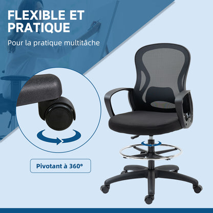 Office Chair High-Back Adjustable Office Chair Dimensions 59W x 65D x 124H cm 360° Swivel Breathable Black Mesh
