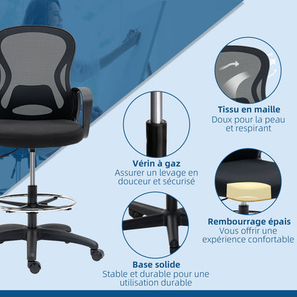 Office Chair High-Back Adjustable Office Chair Dimensions 59W x 65D x 124H cm 360° Swivel Breathable Black Mesh