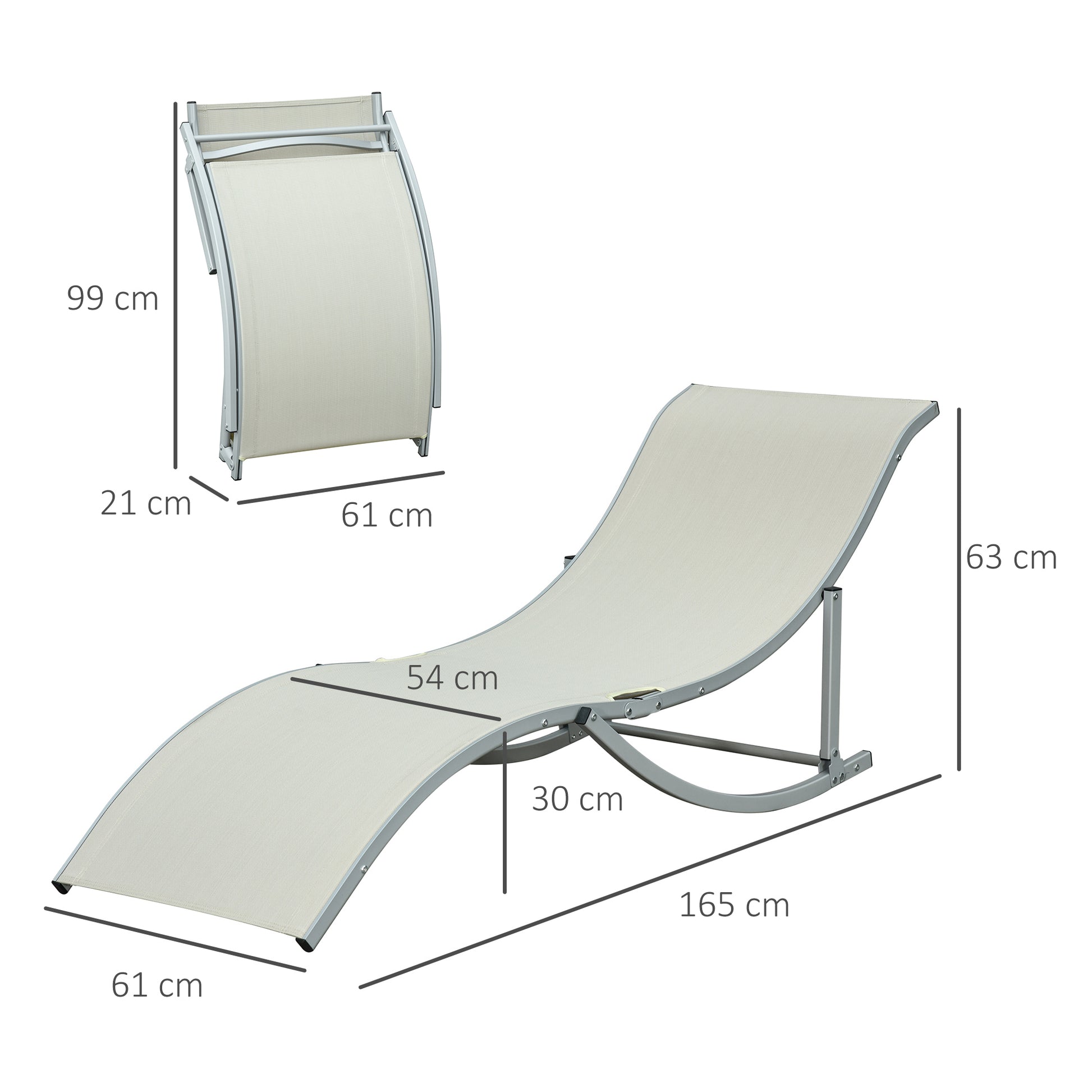 2-Pack Sun Lounger Garden Chairs Fabric Lounger Relax Chair Ergonomic Aluminum Texteline Beige 165 x 61 x 63 cm