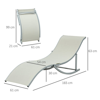 2-Pack Sun Lounger Garden Chairs Fabric Lounger Relax Chair Ergonomic Aluminum Texteline Beige 165 x 61 x 63 cm