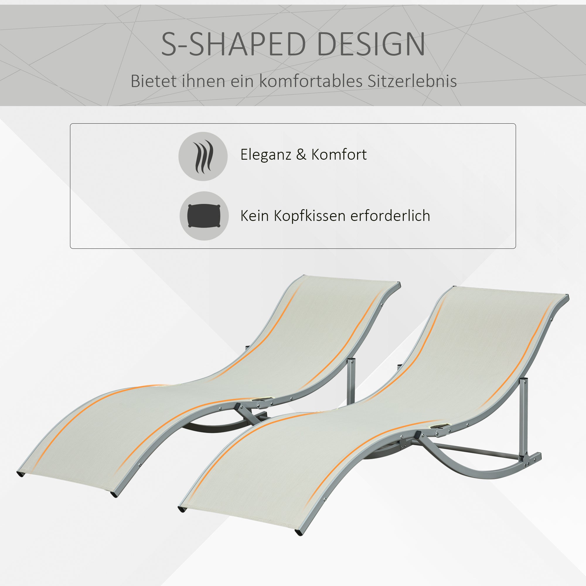2-Pack Sun Lounger Garden Chairs Fabric Lounger Relax Chair Ergonomic Aluminum Texteline Beige 165 x 61 x 63 cm