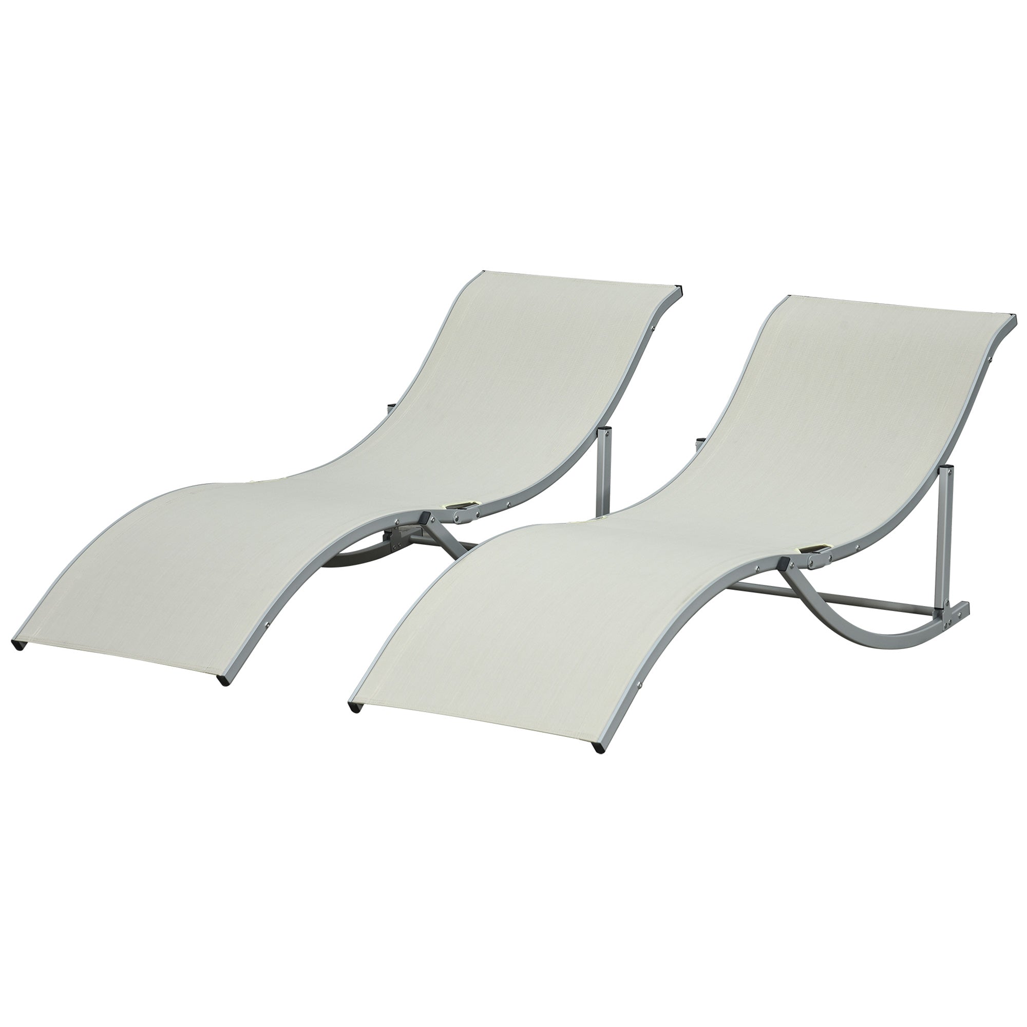 2-Pack Sun Lounger Garden Chairs Fabric Lounger Relax Chair Ergonomic Aluminum Texteline Beige 165 x 61 x 63 cm