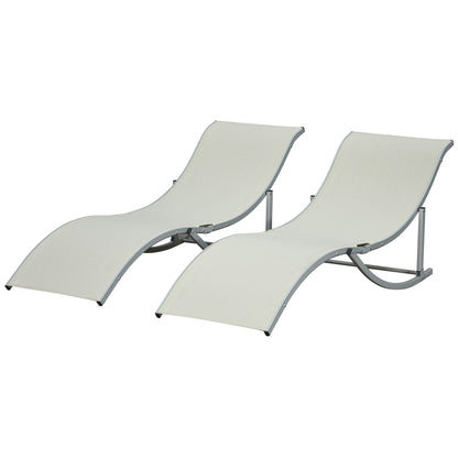 2-Pack Sun Lounger Garden Chairs Fabric Lounger Relax Chair Ergonomic Aluminum Texteline Beige 165 x 61 x 63 cm