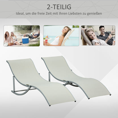 2-Pack Sun Lounger Garden Chairs Fabric Lounger Relax Chair Ergonomic Aluminum Texteline Beige 165 x 61 x 63 cm
