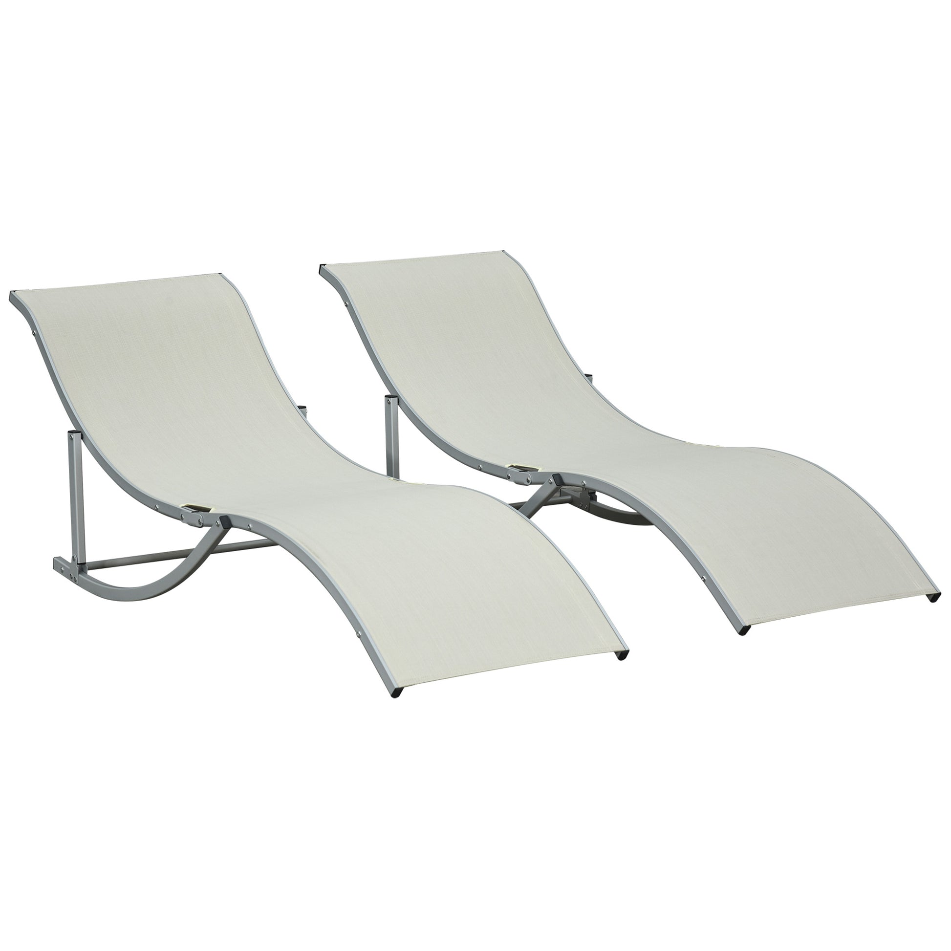 2-Pack Sun Lounger Garden Chairs Fabric Lounger Relax Chair Ergonomic Aluminum Texteline Beige 165 x 61 x 63 cm