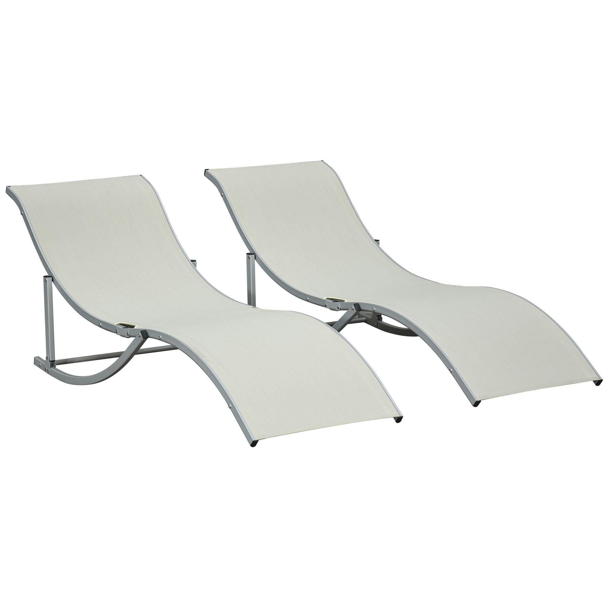 2-Pack Sun Lounger Garden Chairs Fabric Lounger Relax Chair Ergonomic Aluminum Texteline Beige 165 x 61 x 63 cm