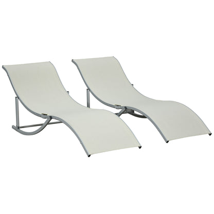 2-Pack Sun Lounger Garden Chairs Fabric Lounger Relax Chair Ergonomic Aluminum Texteline Beige 165 x 61 x 63 cm