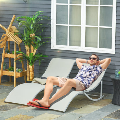 2-Pack Sun Lounger Garden Chairs Fabric Lounger Relax Chair Ergonomic Aluminum Texteline Beige 165 x 61 x 63 cm