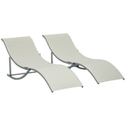 2-Pack Sun Lounger Garden Chairs Fabric Lounger Relax Chair Ergonomic Aluminum Texteline Beige 165 x 61 x 63 cm