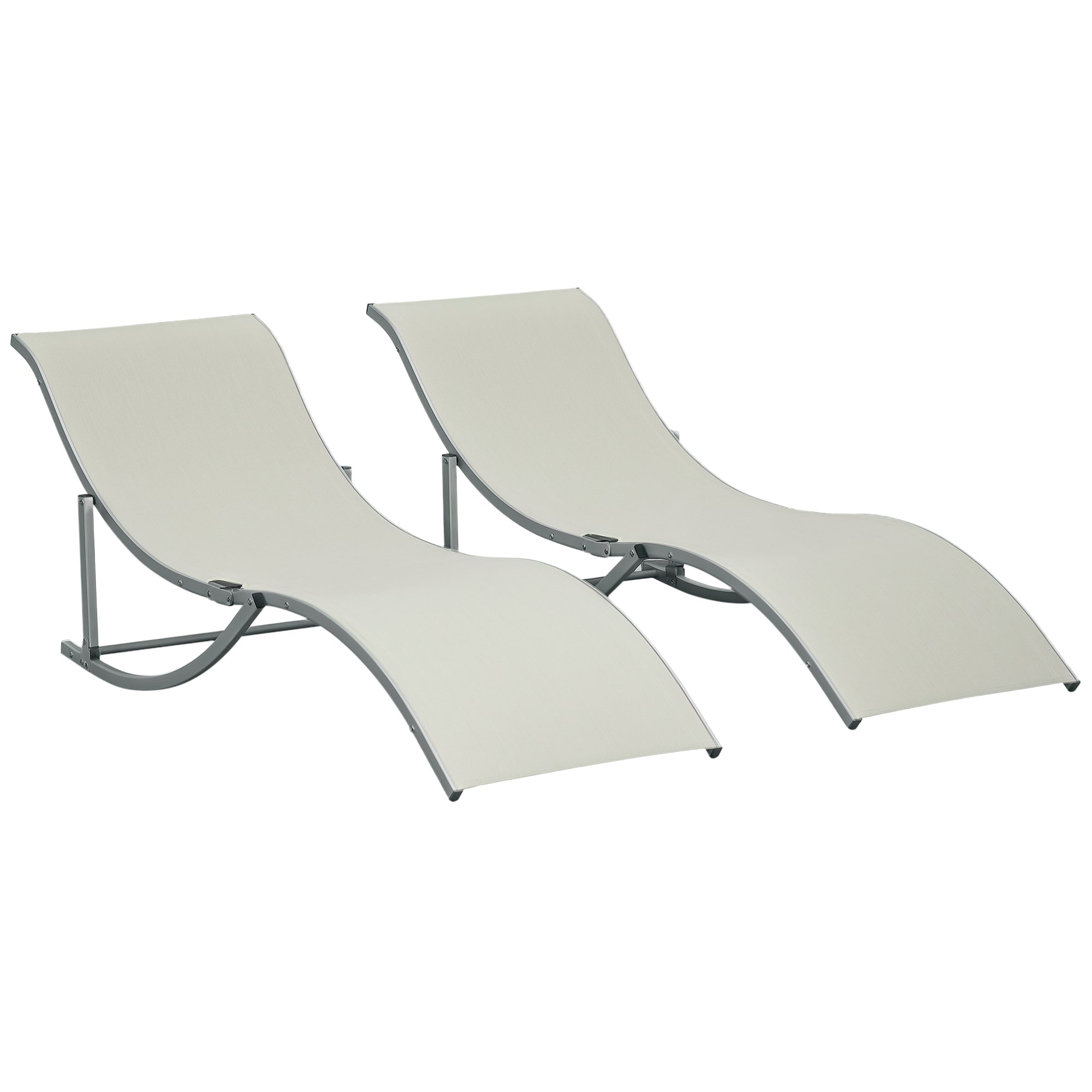 2-Pack Sun Lounger Garden Chairs Fabric Lounger Relax Chair Ergonomic Aluminum Texteline Beige 165 x 61 x 63 cm