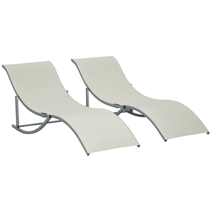 2-Pack Sun Lounger Garden Chairs Fabric Lounger Relax Chair Ergonomic Aluminum Texteline Beige 165 x 61 x 63 cm