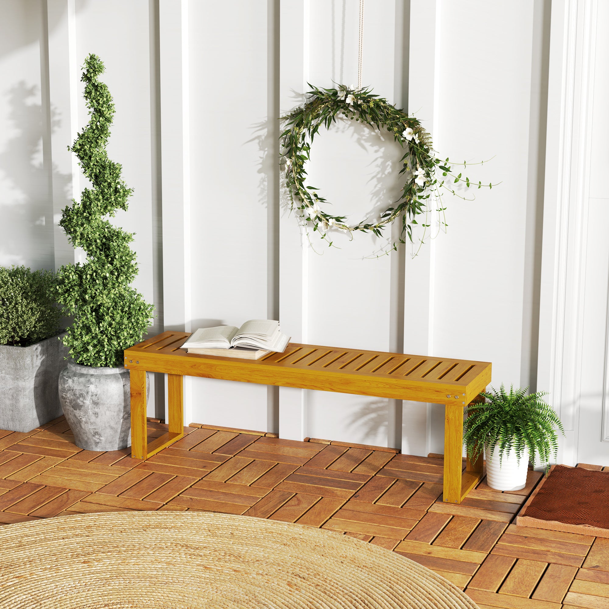 2-Seater Garden Bench, Weatherproof Wooden Bench, 300kg Load-bearing Park Bench with Slatted Seat, Garden Furniture, Bench for Garden, Balcony, Terrace Park, Yard, Veranda 128 x 51 x 73 cm, Teak