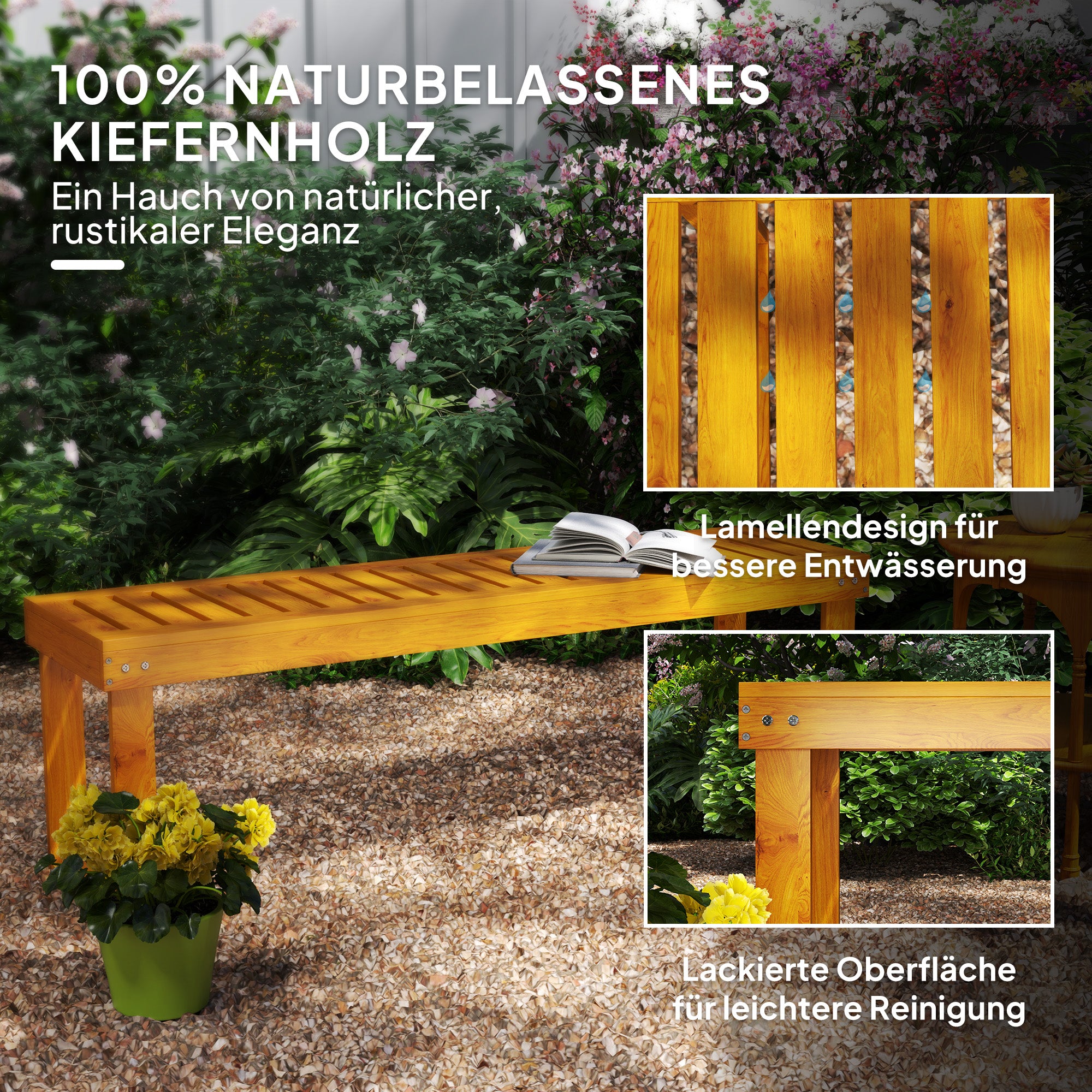 2-Seater Garden Bench, Weatherproof Wooden Bench, 300kg Load-bearing Park Bench with Slatted Seat, Garden Furniture, Bench for Garden, Balcony, Terrace Park, Yard, Veranda 128 x 51 x 73 cm, Teak