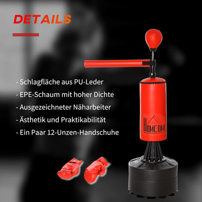 Standing Punching Bag Boxing Training Equipment with Reflex Ball, 360° Rotating Bar, Suction Cup Base, Fillable with Sand/Water, Standing Boxing Assistant with Gloves, Air Pump Training Punching Bag 88 x 48 x 155-205 cm