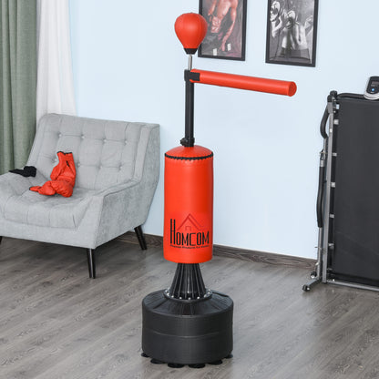 Standing Punching Bag Boxing Training Equipment with Reflex Ball, 360° Rotating Bar, Suction Cup Base, Fillable with Sand/Water, Standing Boxing Assistant with Gloves, Air Pump Training Punching Bag 88 x 48 x 155-205 cm