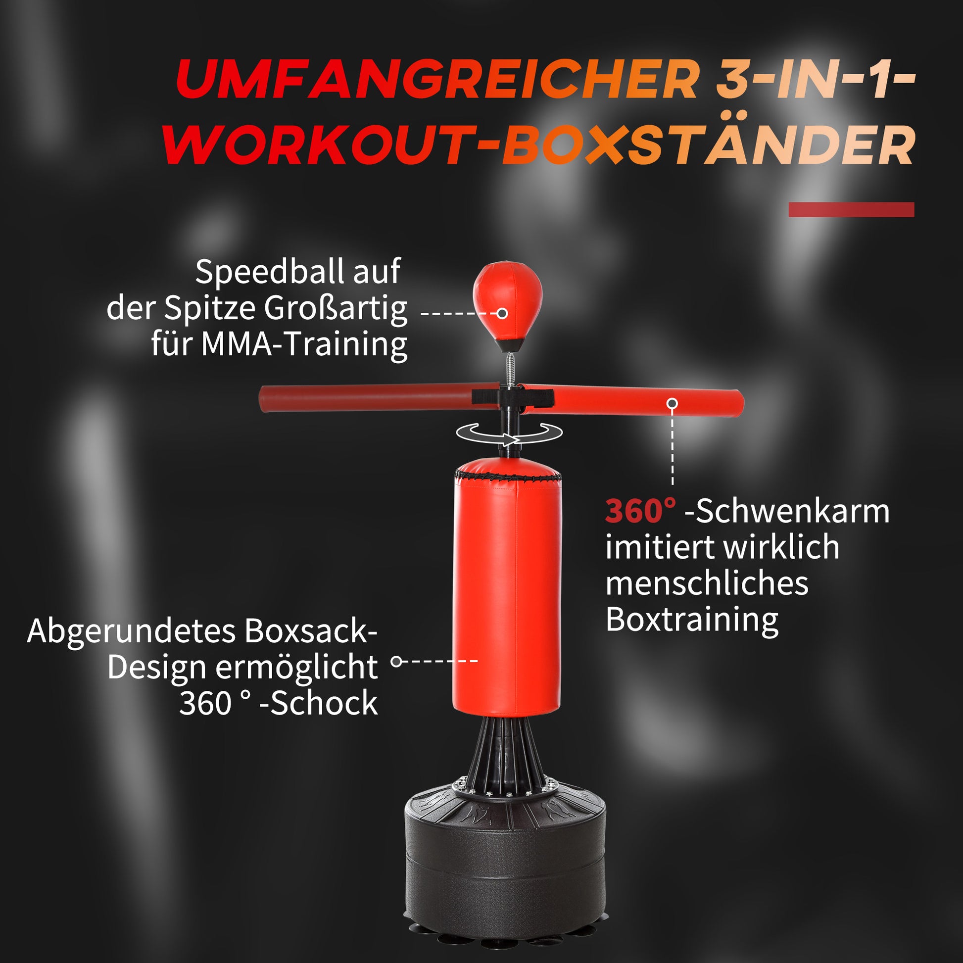 Standing Punching Bag Boxing Training Equipment with Reflex Ball, 360° Rotating Bar, Suction Cup Base, Fillable with Sand/Water, Standing Boxing Assistant with Gloves, Air Pump Training Punching Bag 88 x 48 x 155-205 cm