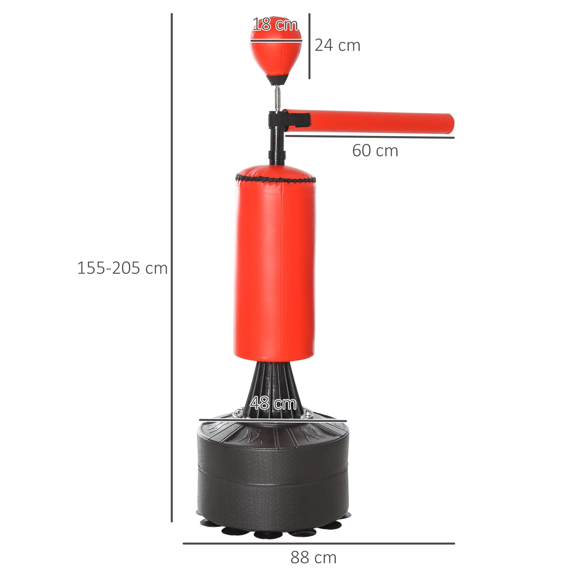 Standing Punching Bag Boxing Training Equipment with Reflex Ball, 360° Rotating Bar, Suction Cup Base, Fillable with Sand/Water, Standing Boxing Assistant with Gloves, Air Pump Training Punching Bag 88 x 48 x 155-205 cm