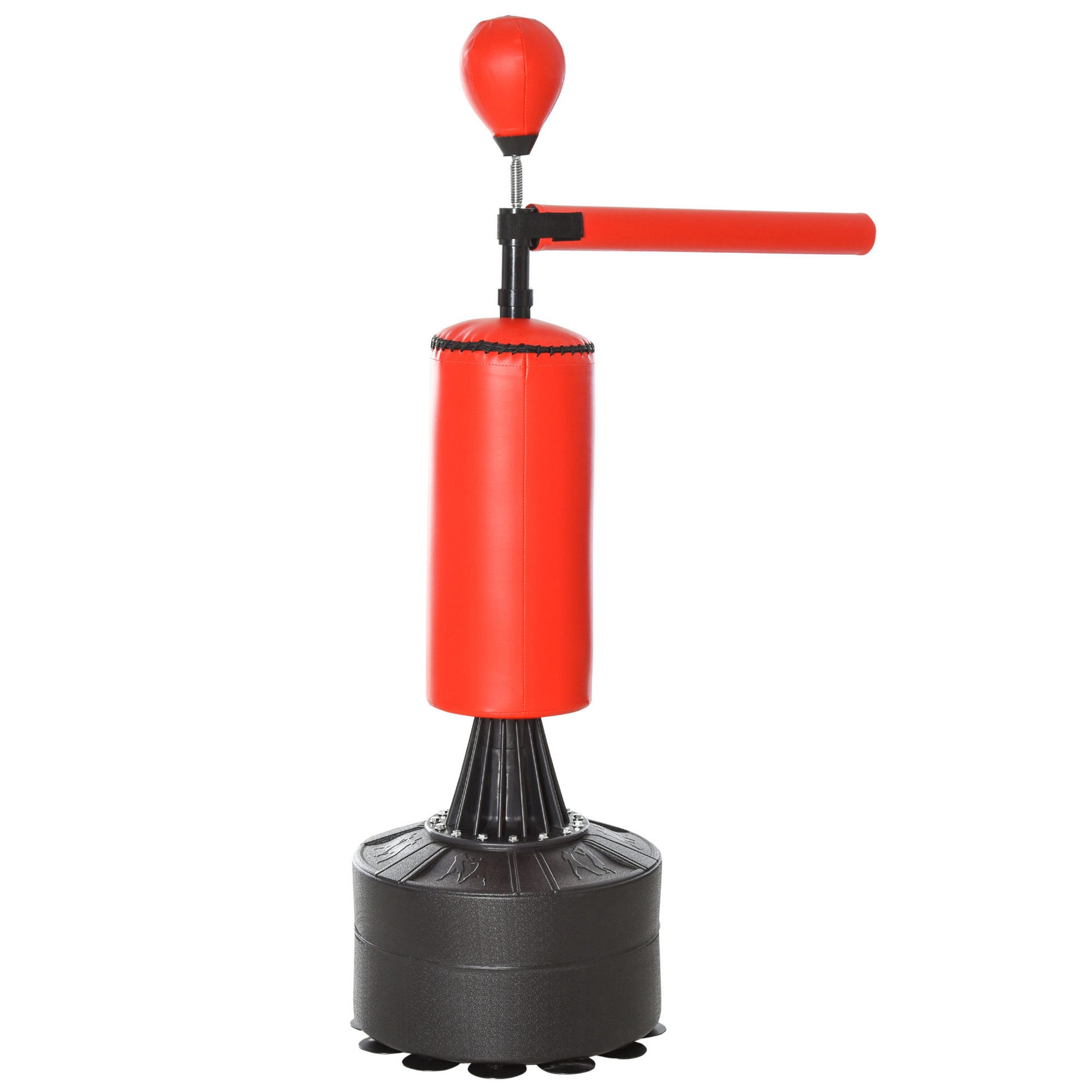 Standing Punching Bag Boxing Training Equipment with Reflex Ball, 360° Rotating Bar, Suction Cup Base, Fillable with Sand/Water, Standing Boxing Assistant with Gloves, Air Pump Training Punching Bag 88 x 48 x 155-205 cm