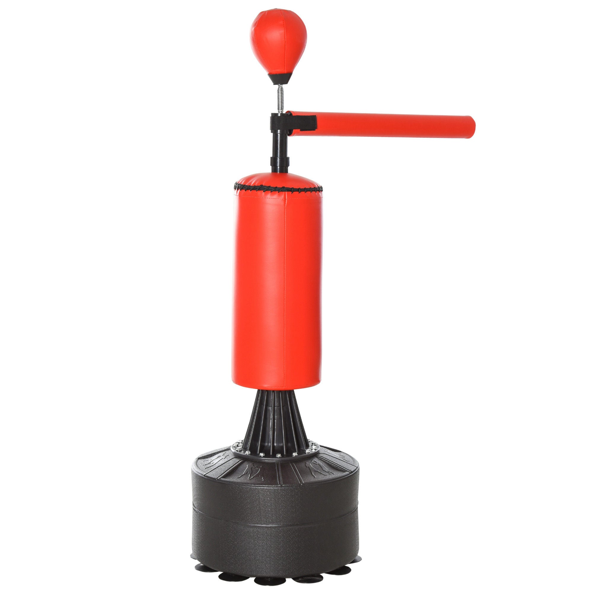 Standing Punching Bag Boxing Training Equipment with Reflex Ball, 360° Rotating Bar, Suction Cup Base, Fillable with Sand/Water, Standing Boxing Assistant with Gloves, Air Pump Training Punching Bag 88 x 48 x 155-205 cm