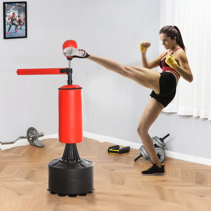 Standing Punching Bag Boxing Training Equipment with Reflex Ball, 360° Rotating Bar, Suction Cup Base, Fillable with Sand/Water, Standing Boxing Assistant with Gloves, Air Pump Training Punching Bag 88 x 48 x 155-205 cm
