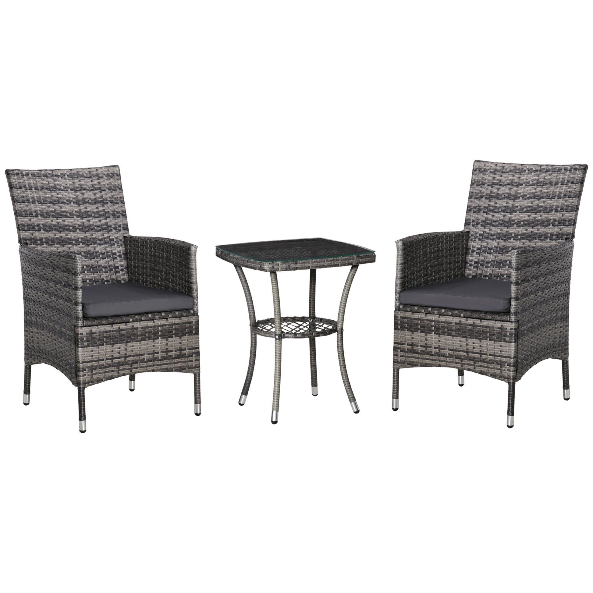 Poly Rattan Garden Furniture Set, Outdoor Lounge Balcony Furniture for 2 People, 3-Piece Seating Group, 2 Chairs, Table Seat Cushion, Garden Lounge for Garden, Terrace, Balcony, Dark Gray