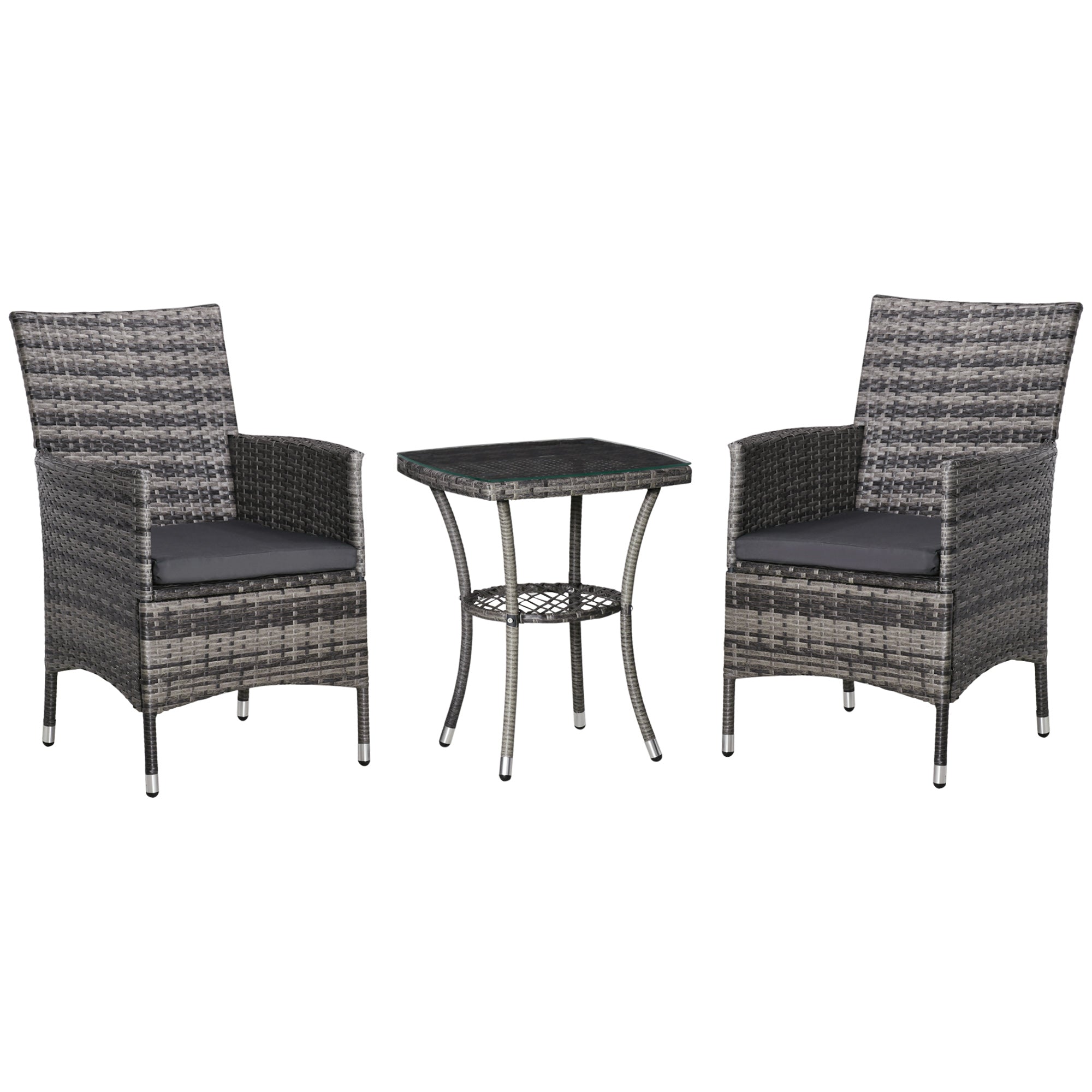 Poly Rattan Garden Furniture Set, Outdoor Lounge Balcony Furniture for 2 People, 3-Piece Seating Group, 2 Chairs, Table Seat Cushion, Garden Lounge for Garden, Terrace, Balcony, Dark Gray