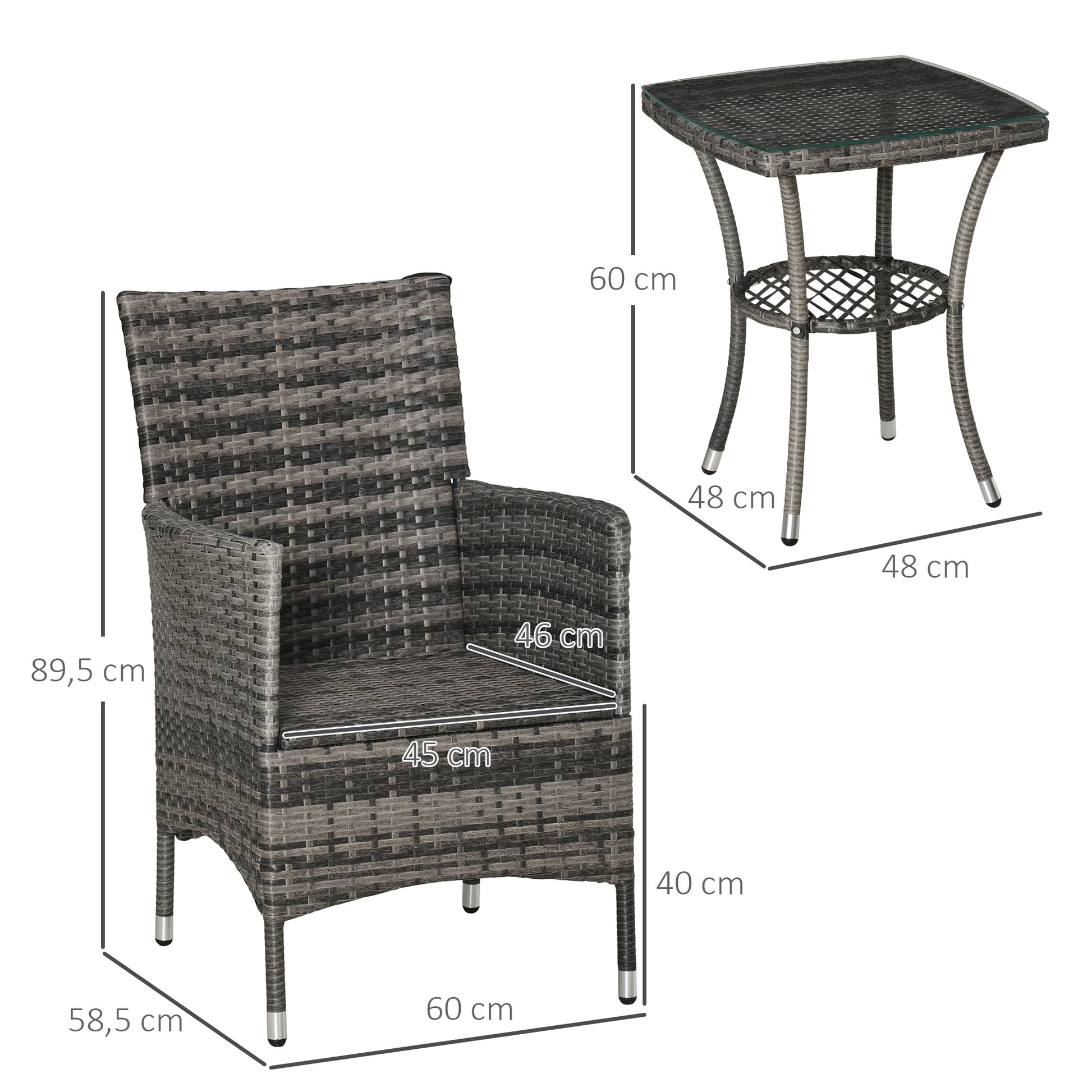 Poly Rattan Garden Furniture Set, Outdoor Lounge Balcony Furniture for 2 People, 3-Piece Seating Group, 2 Chairs, Table Seat Cushion, Garden Lounge for Garden, Terrace, Balcony, Dark Gray