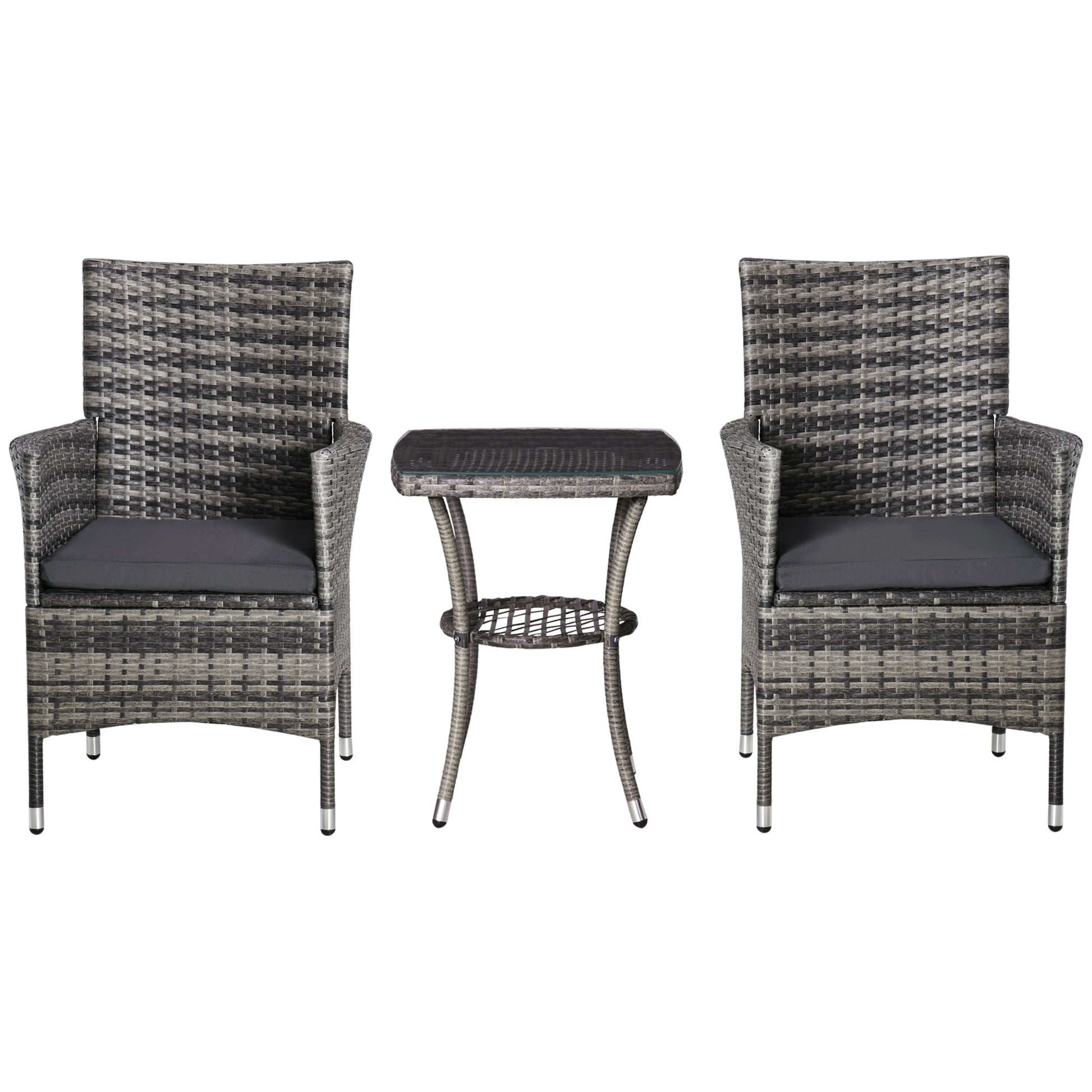 Poly Rattan Garden Furniture Set, Outdoor Lounge Balcony Furniture for 2 People, 3-Piece Seating Group, 2 Chairs, Table Seat Cushion, Garden Lounge for Garden, Terrace, Balcony, Dark Gray