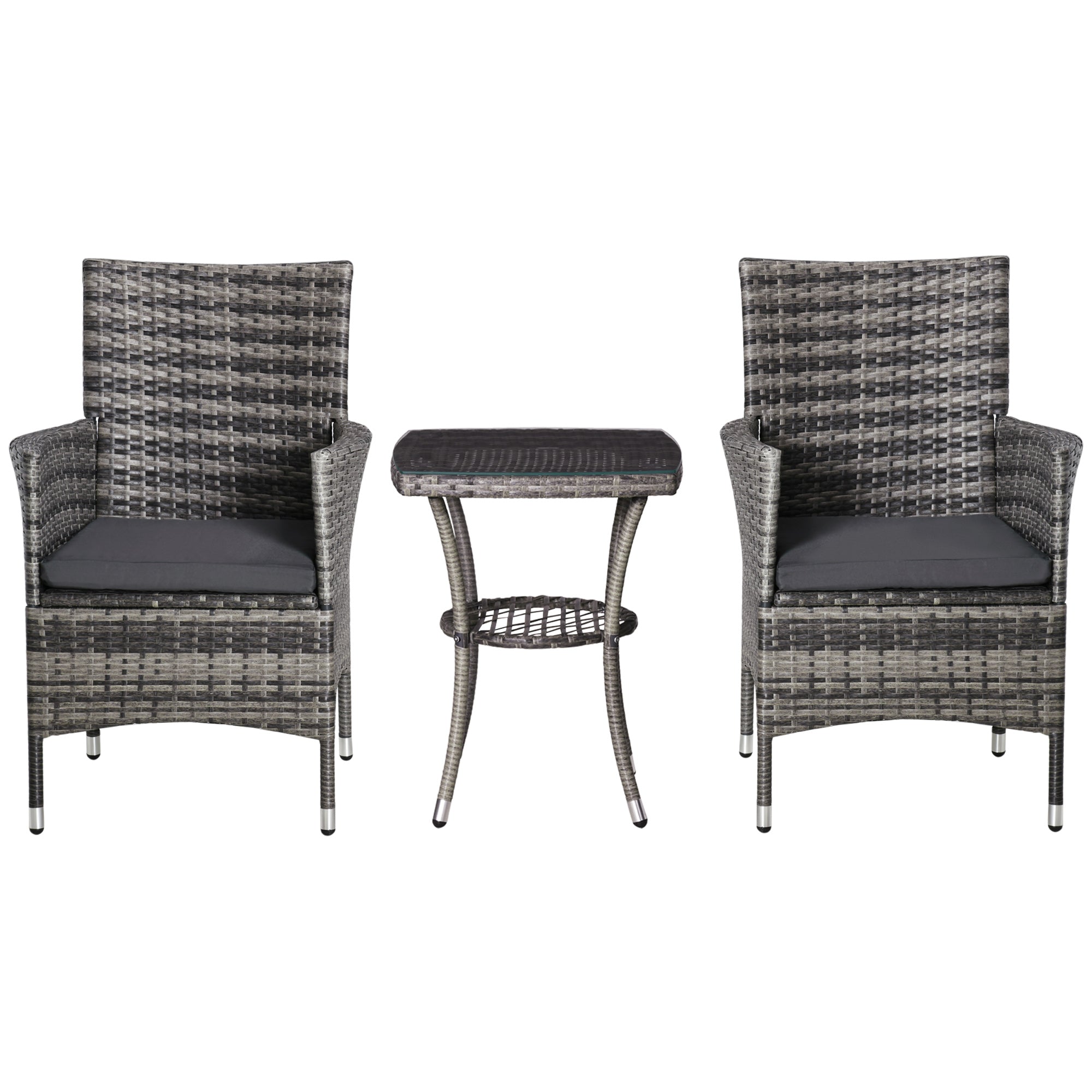 Poly Rattan Garden Furniture Set, Outdoor Lounge Balcony Furniture for 2 People, 3-Piece Seating Group, 2 Chairs, Table Seat Cushion, Garden Lounge for Garden, Terrace, Balcony, Dark Gray