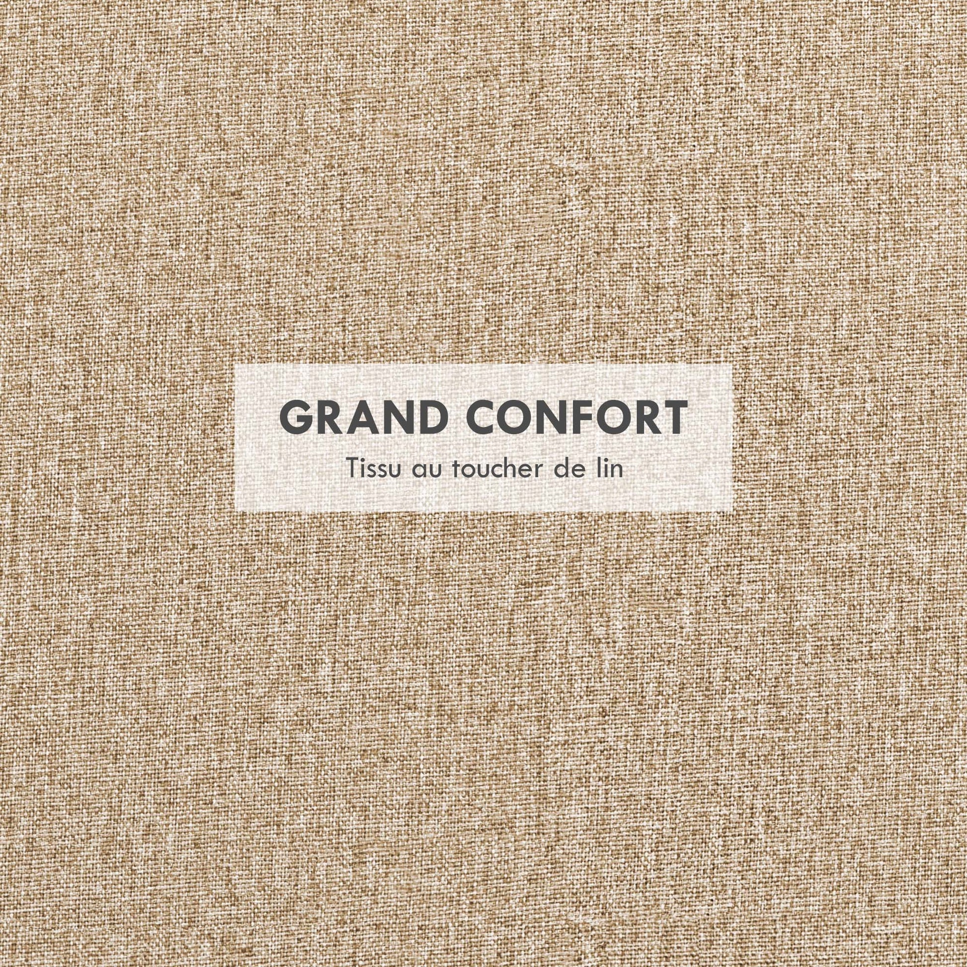 Round Ottoman Footstool with Storage Chest, Reversible Tray, 3 in 1 furniture, linen covering, solid wood legs, beige