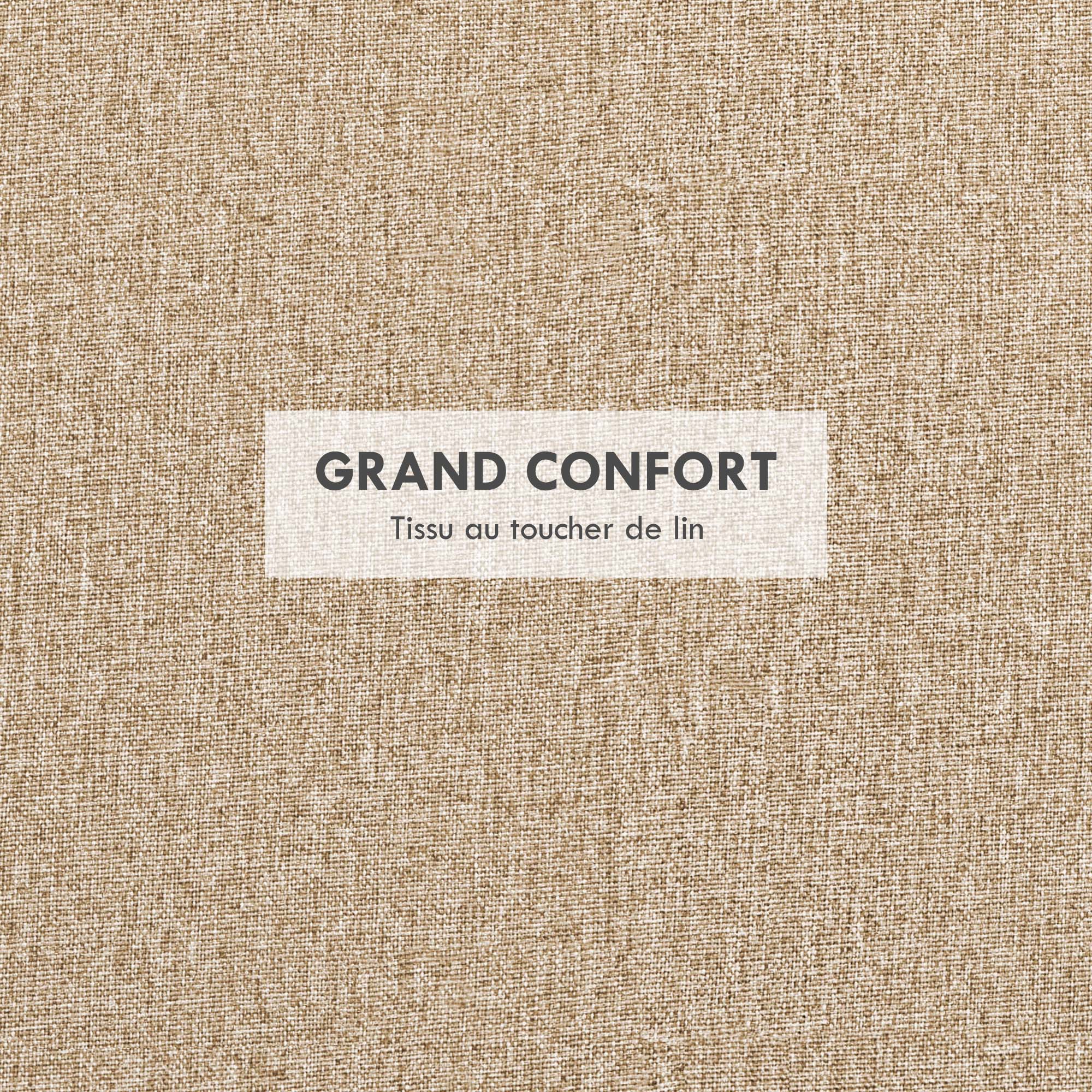 Round Ottoman Footstool with Storage Chest, Reversible Tray, 3 in 1 furniture, linen covering, solid wood legs, beige