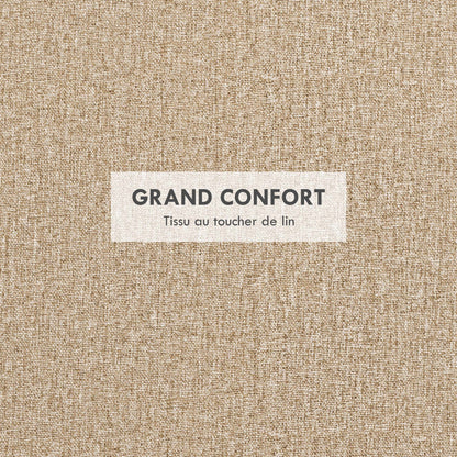 Round Ottoman Footstool with Storage Chest, Reversible Tray, 3 in 1 furniture, linen covering, solid wood legs, beige